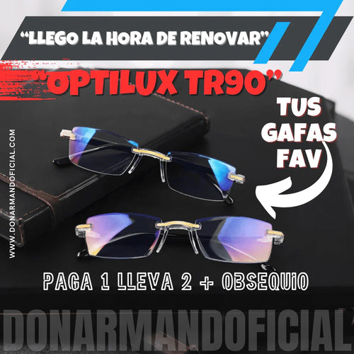 Promoción de gafas Optilux TR90 con diseño moderno, oferta paga 1 lleva 2 más obsequio